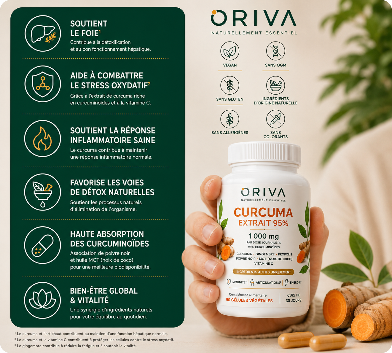 Flacon ORIVA Curcuma Extrait 95 % en situation