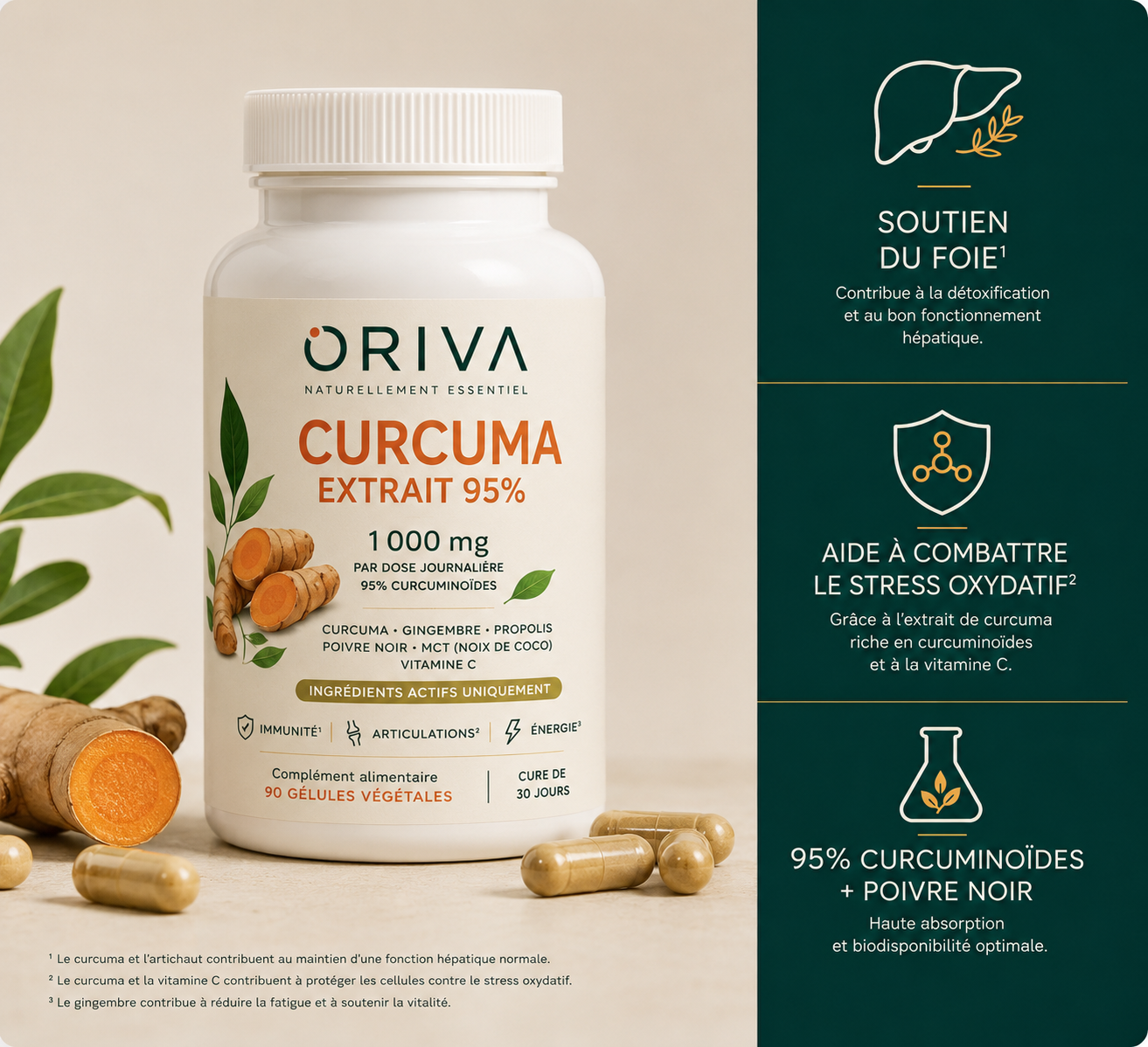 Flacon ORIVA Curcuma Extrait 95 % en situation