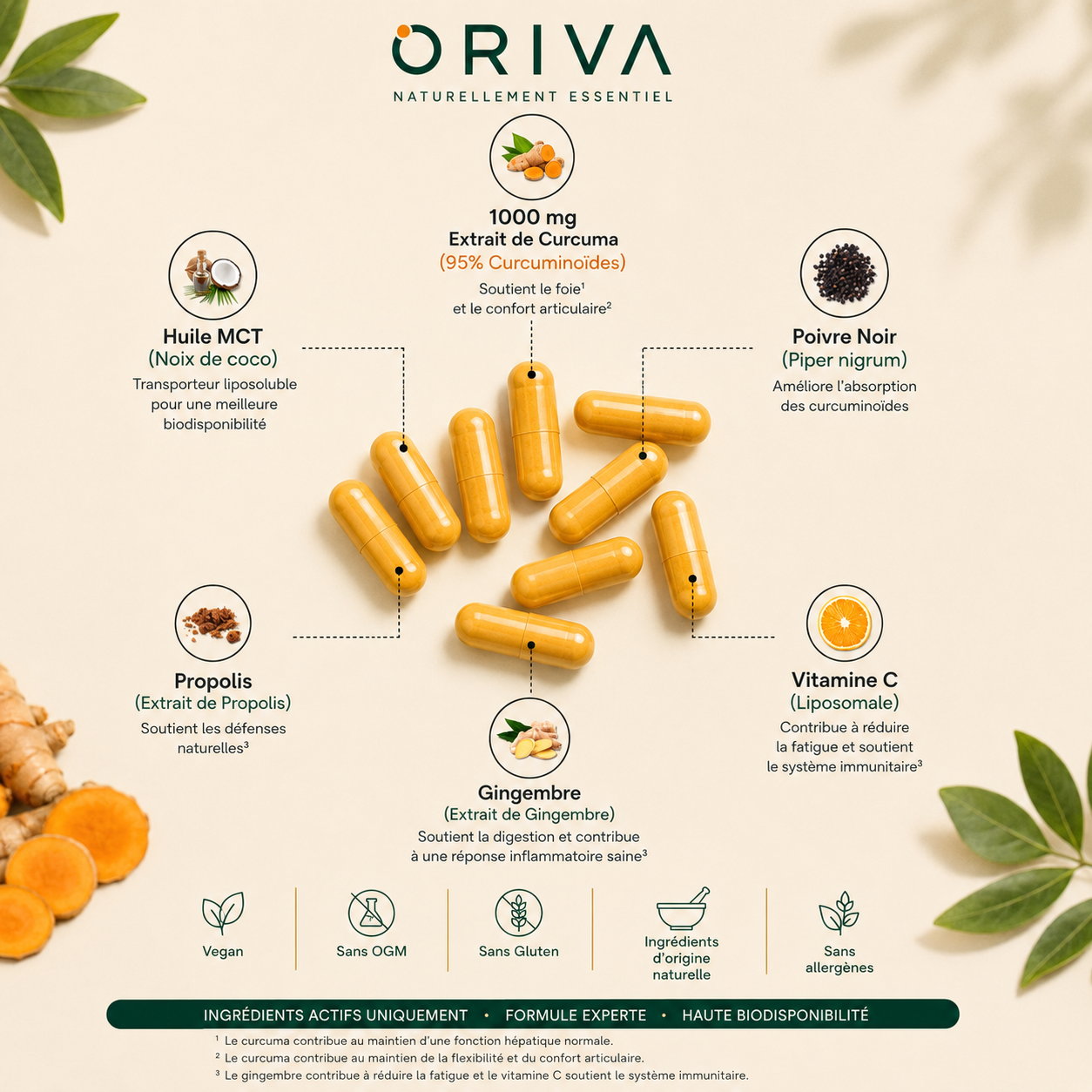 Flacon ORIVA Curcuma Extrait 95 % en situation